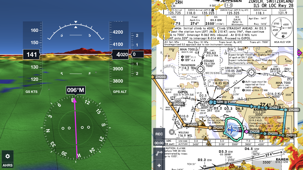 Foreflight splitscreen synthetic vision Jeppesen chart