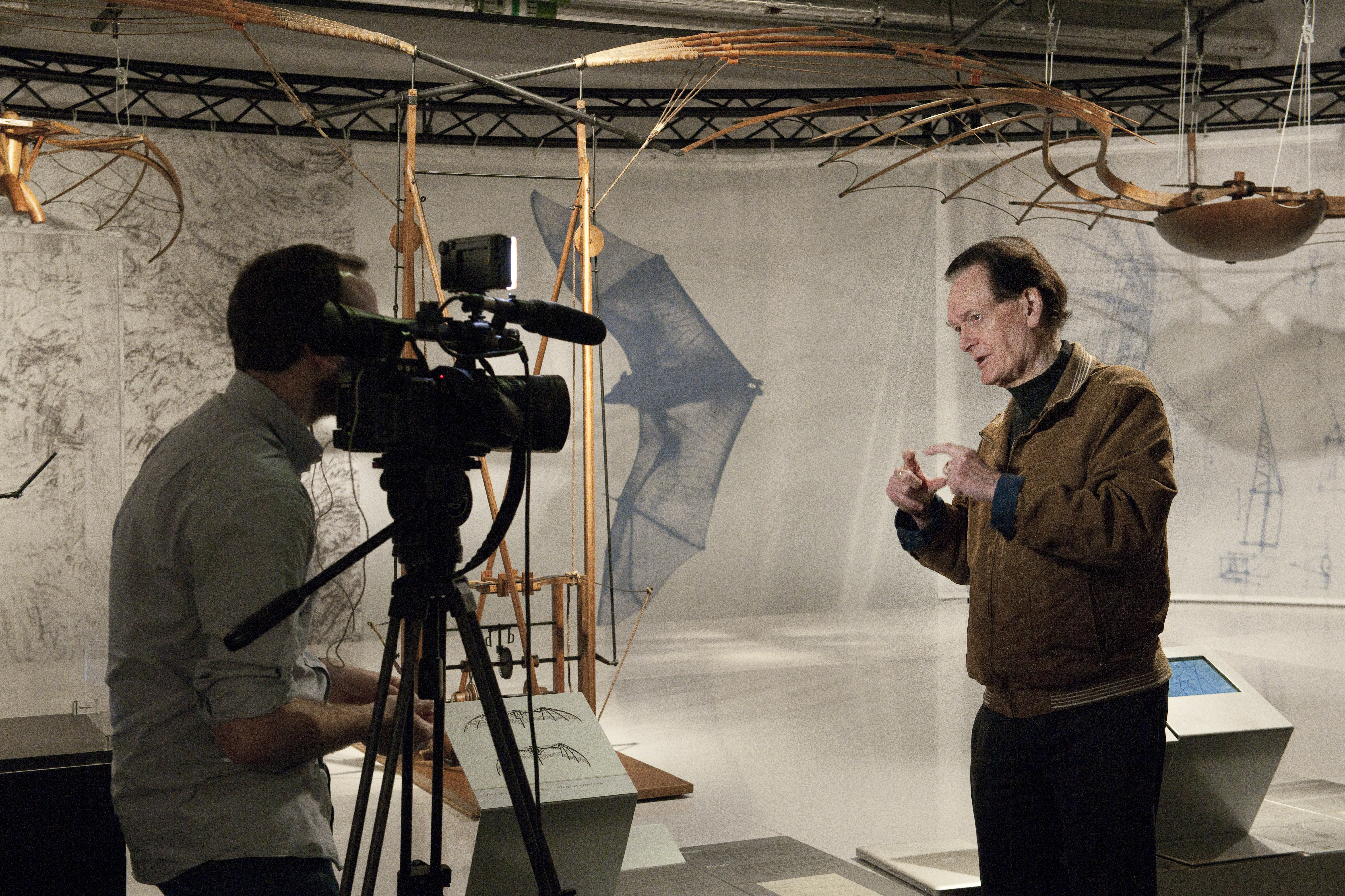 Prof Martin Kemp pictured being interviewed at the opening of “Leonardo da Vinci: The Mechanics of Genius” exhibition. Prof Kemp is the emeritus professor of the history of art at University of Oxford is considered one of the world's leading experts on the art of Leonardo da Vinci and visualisation in art and science.