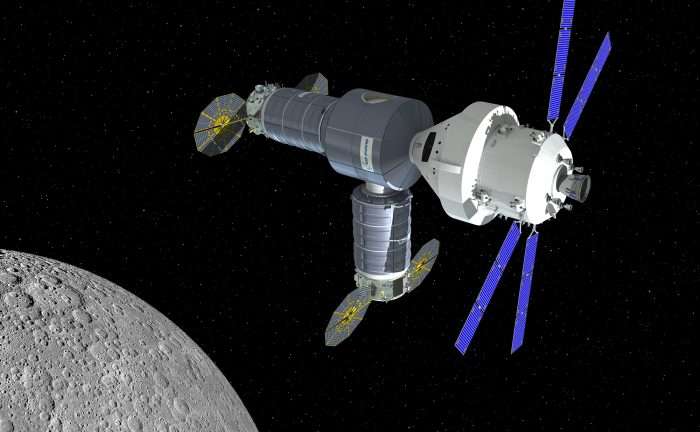 Artist's impression of the Cygnus-derived cislunar station with Orion docked. Image: Orbital ATK